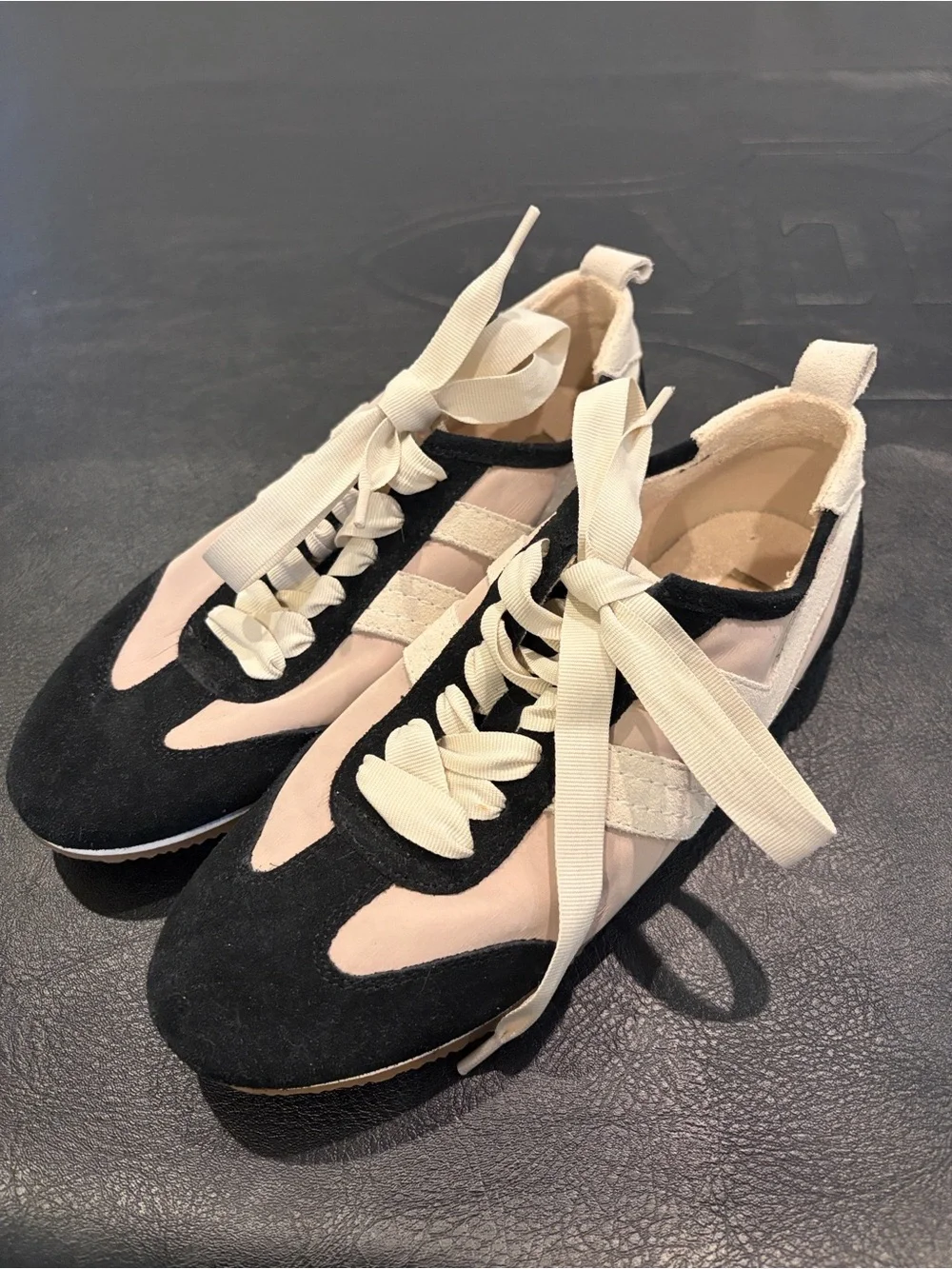 Free People Aces Black and Cream Lace-Up Women's Sneakers 7.5